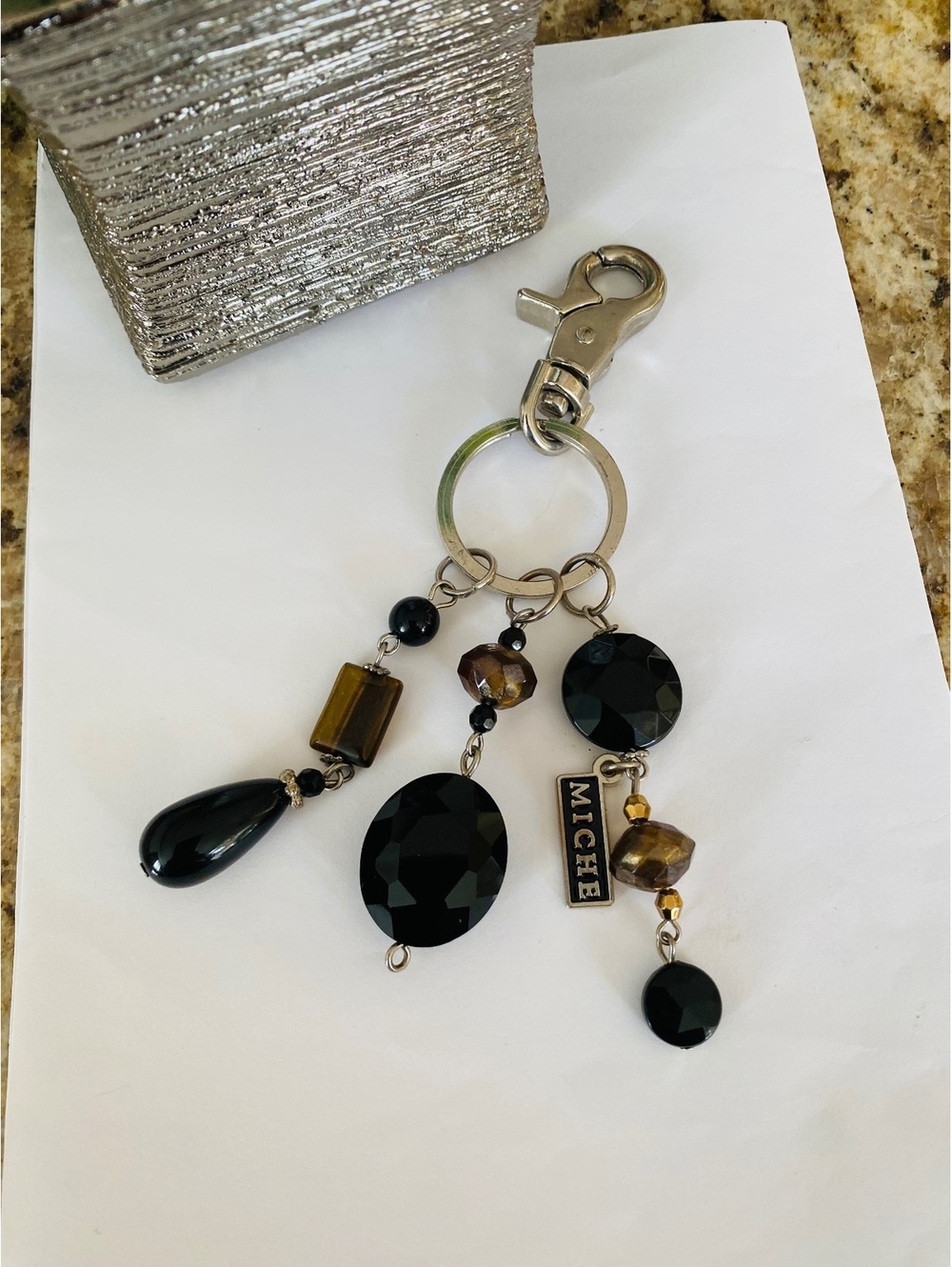 Miche Black and Brown Beaded Keychain Charm